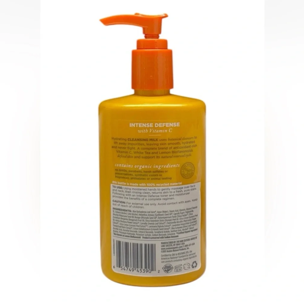 Avalon Organics Intense Defense Cleansing MILK Vitamin C Non GMO Vegan 8.5oz